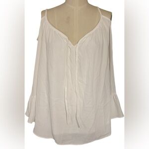 INC International Concepts 14 Petite Washed White Bell-Sleeve Cold-Shoulder Top